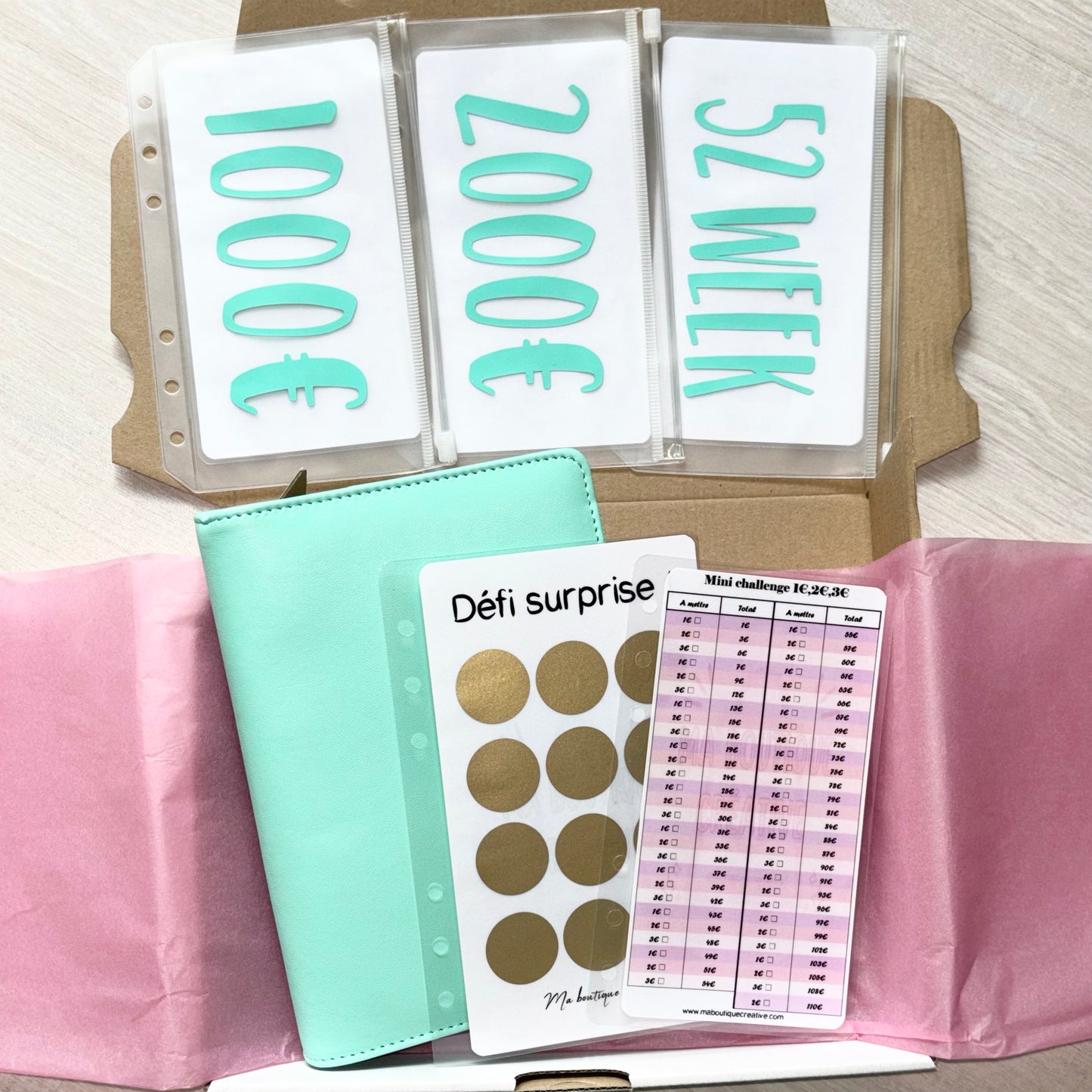 Pack classeur + défis format A6 vert menthe