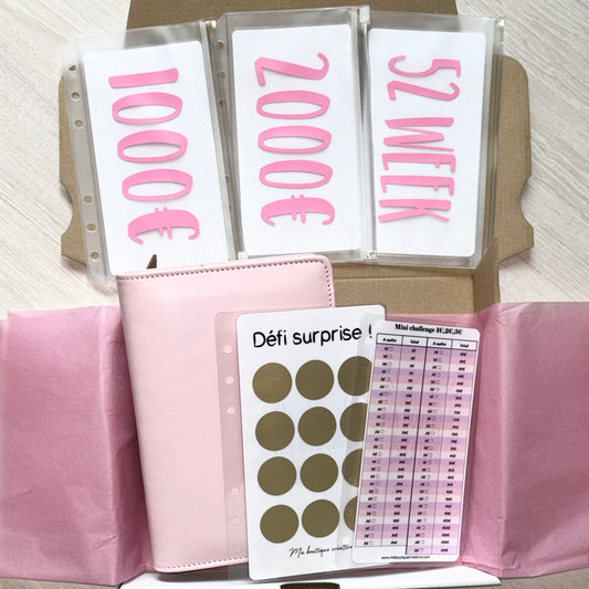 Pack classeur + défis format A6 rose bonbon