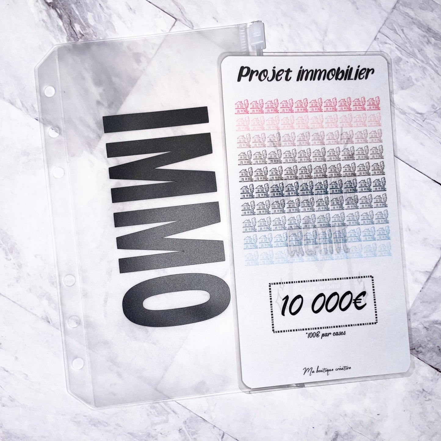 Kit Projet immobilier 10 000€ enveloppe zip A6 + tracker