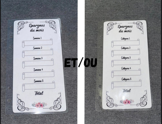 1 Tracker épargnes du mois par semaines ET/OU catégories personnalisable format A6