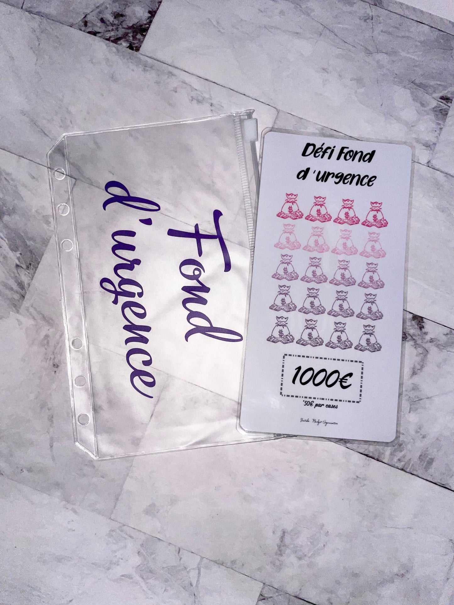 Kit défi fonds d’urgence pour avoir 1000€ enveloppe zip A6 + tracker