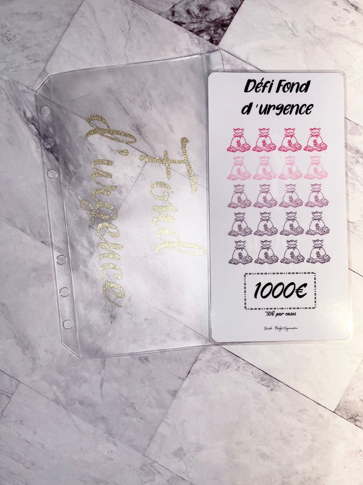 Kit défi fonds d’urgence pour avoir 1000€ enveloppe zip A6 + tracker