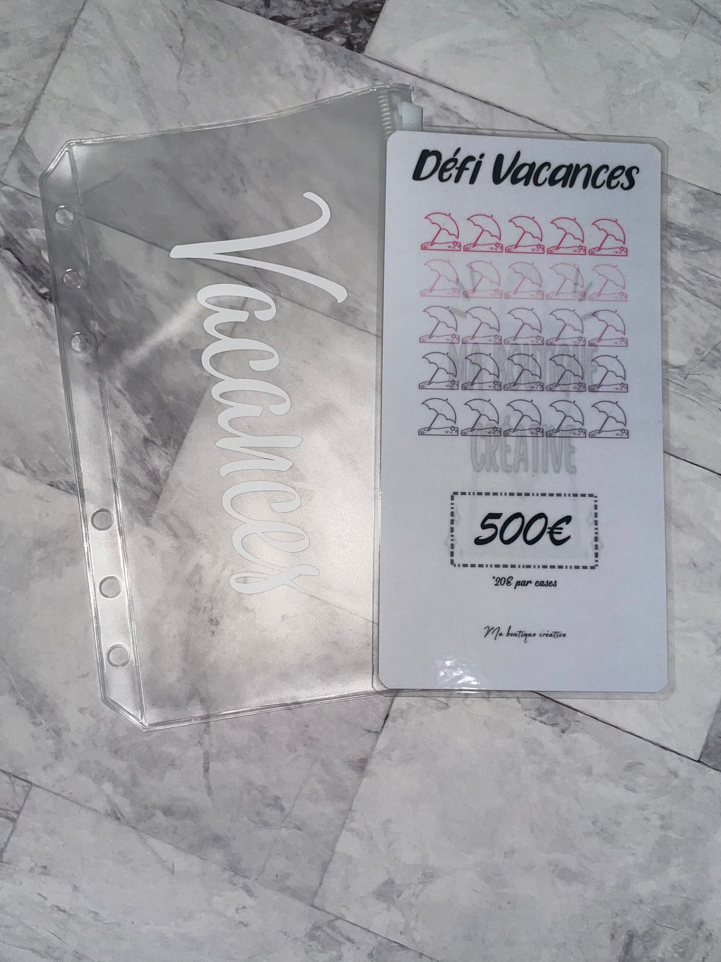 Kit défi vacances pour avoir 500€ enveloppe zip + tracker A6