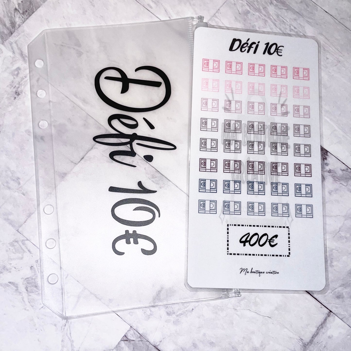 Kit défi 10€ pour avoir 400€ enveloppe zip A6 + tracker