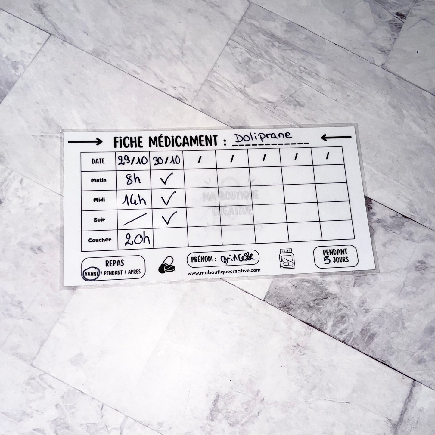 1 fiche prises médicament format A6