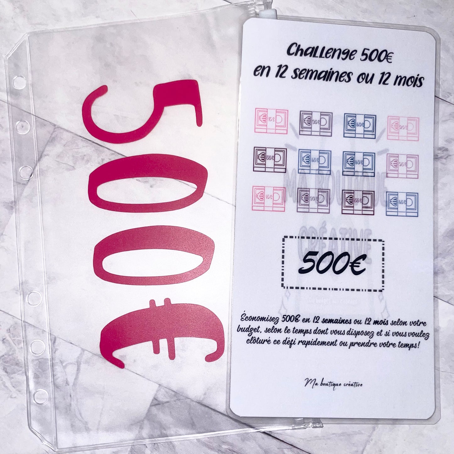 Kit challenge 500 euros enveloppe zip A6 + tracker