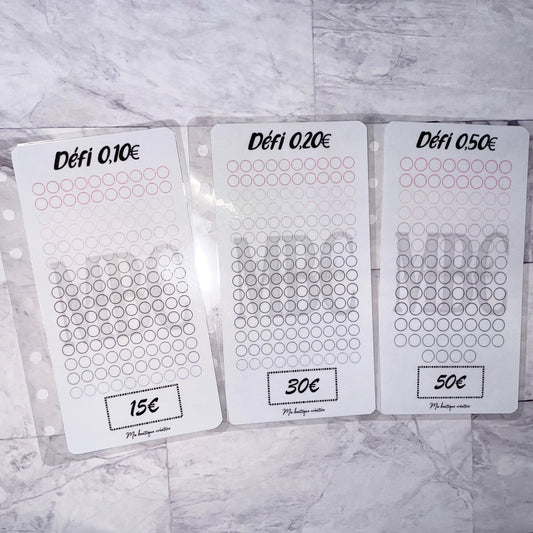 Trackers défis centimes 0,10€ / 0,20€ / 0,50€ format A6