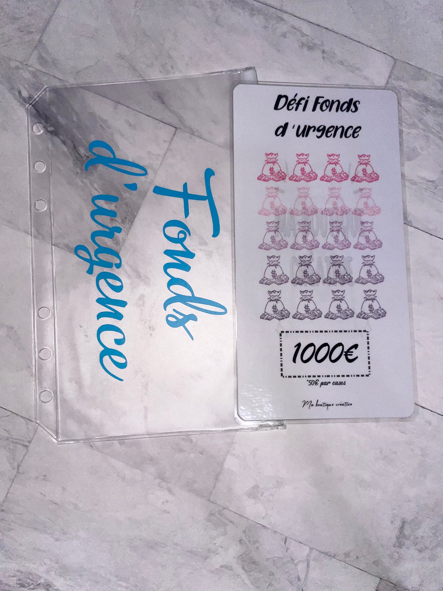 Kit défi fonds d’urgence pour avoir 1000€ enveloppe zip A6 + tracker