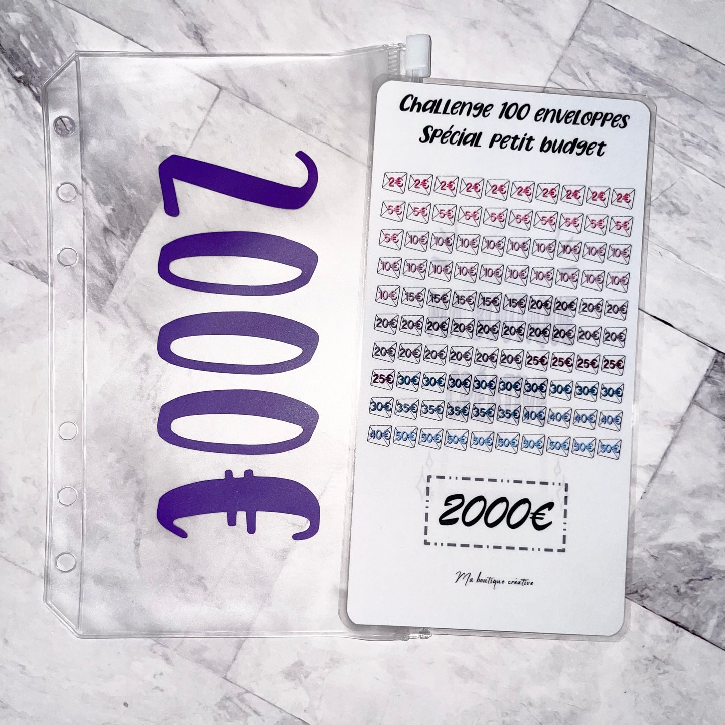 Kit challenge 100 enveloppes petit budget VERSION 2000€ enveloppe zip A6 + tracker