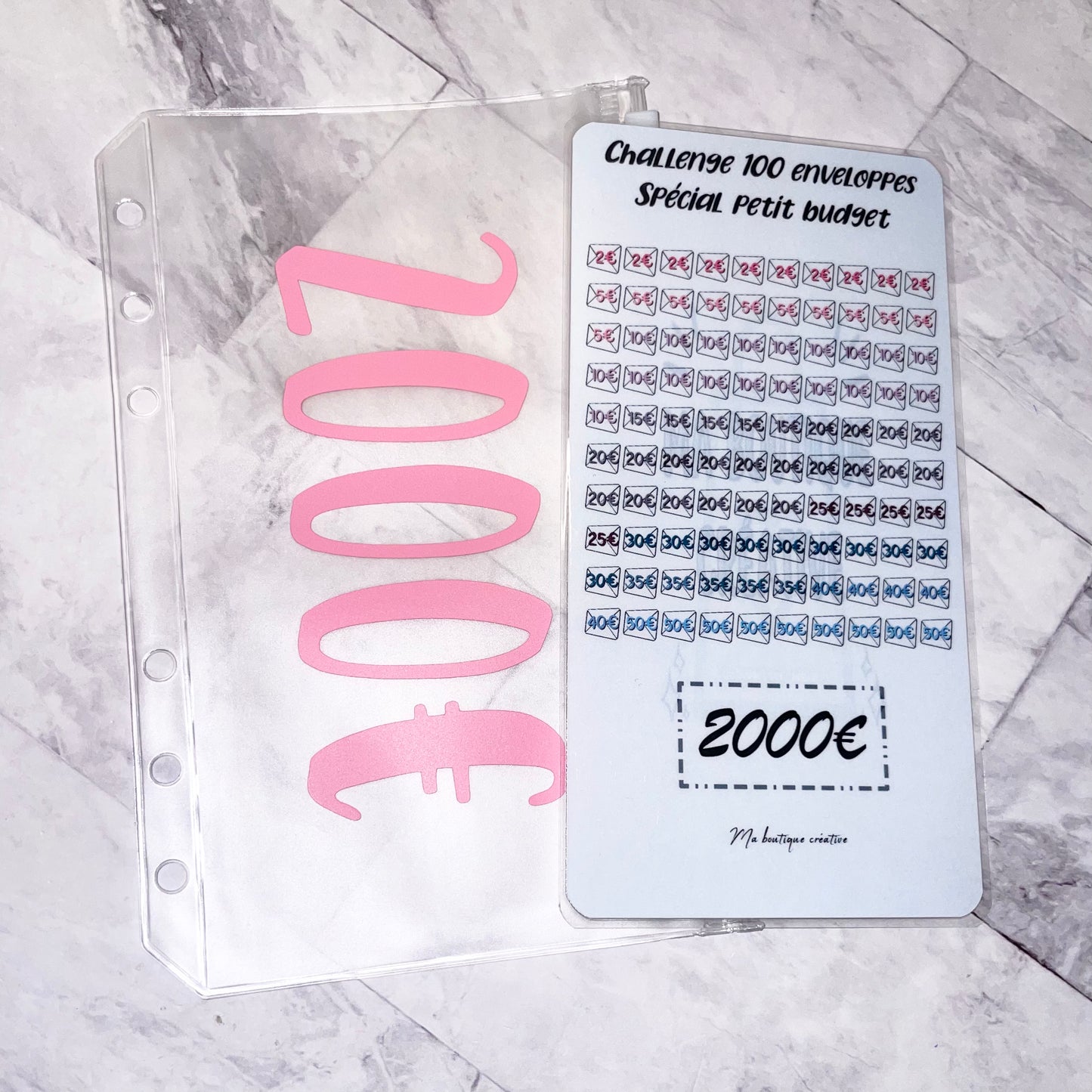 Kit challenge 100 enveloppes petit budget VERSION 2000€ enveloppe zip A6 + tracker