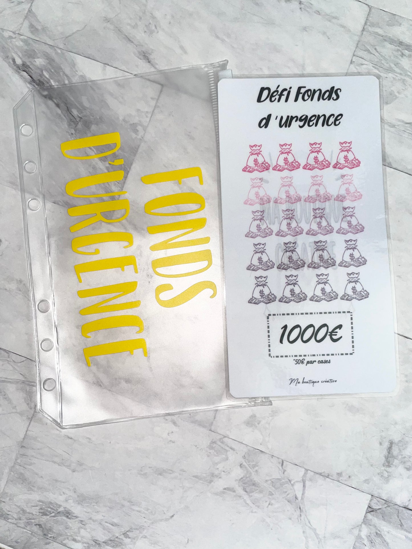 Kit défi fonds d’urgence pour avoir 1000€ enveloppe zip A6 + tracker