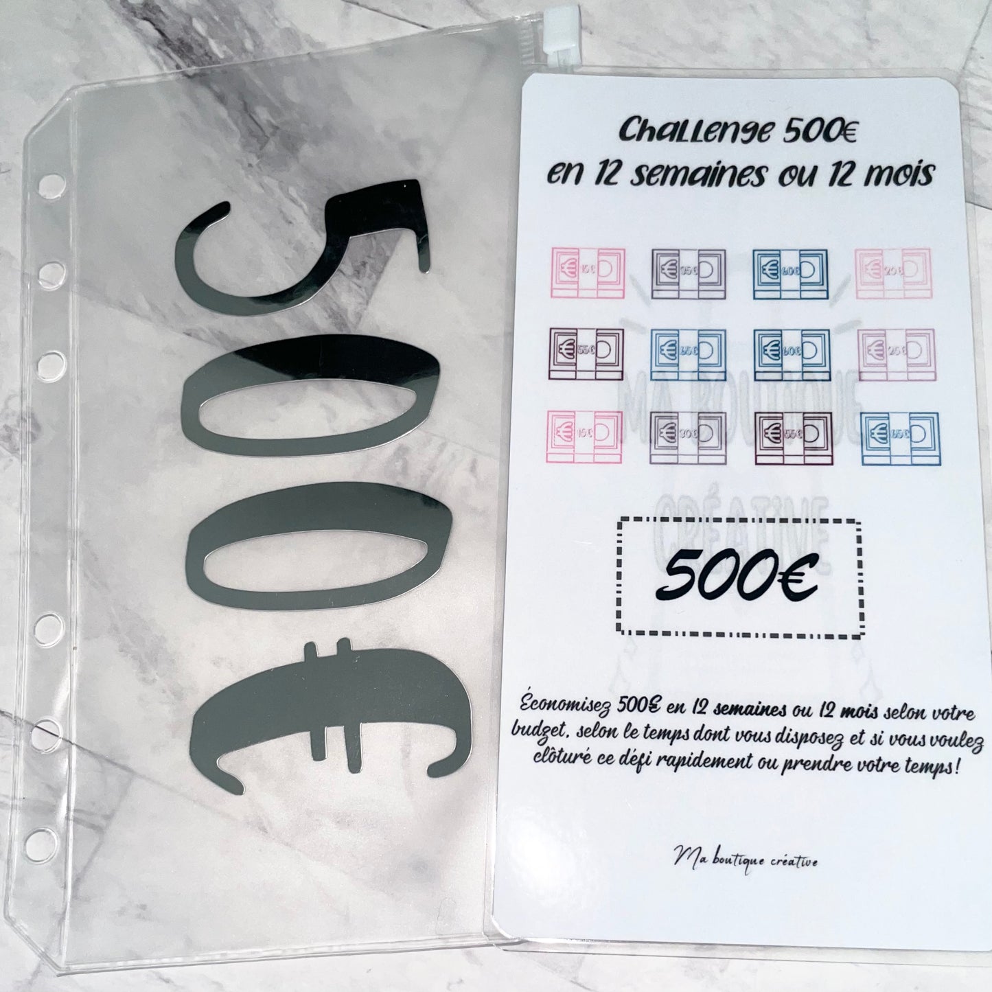 Kit challenge 500 euros enveloppe zip A6 + tracker