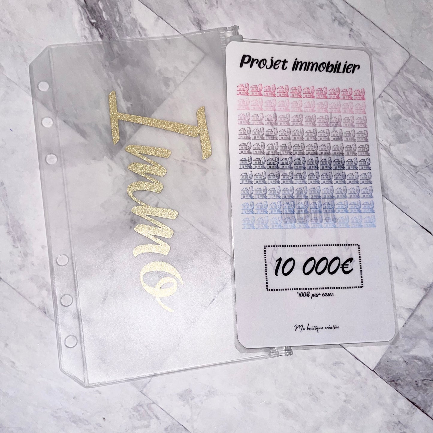 Kit Projet immobilier 10 000€ enveloppe zip A6 + tracker