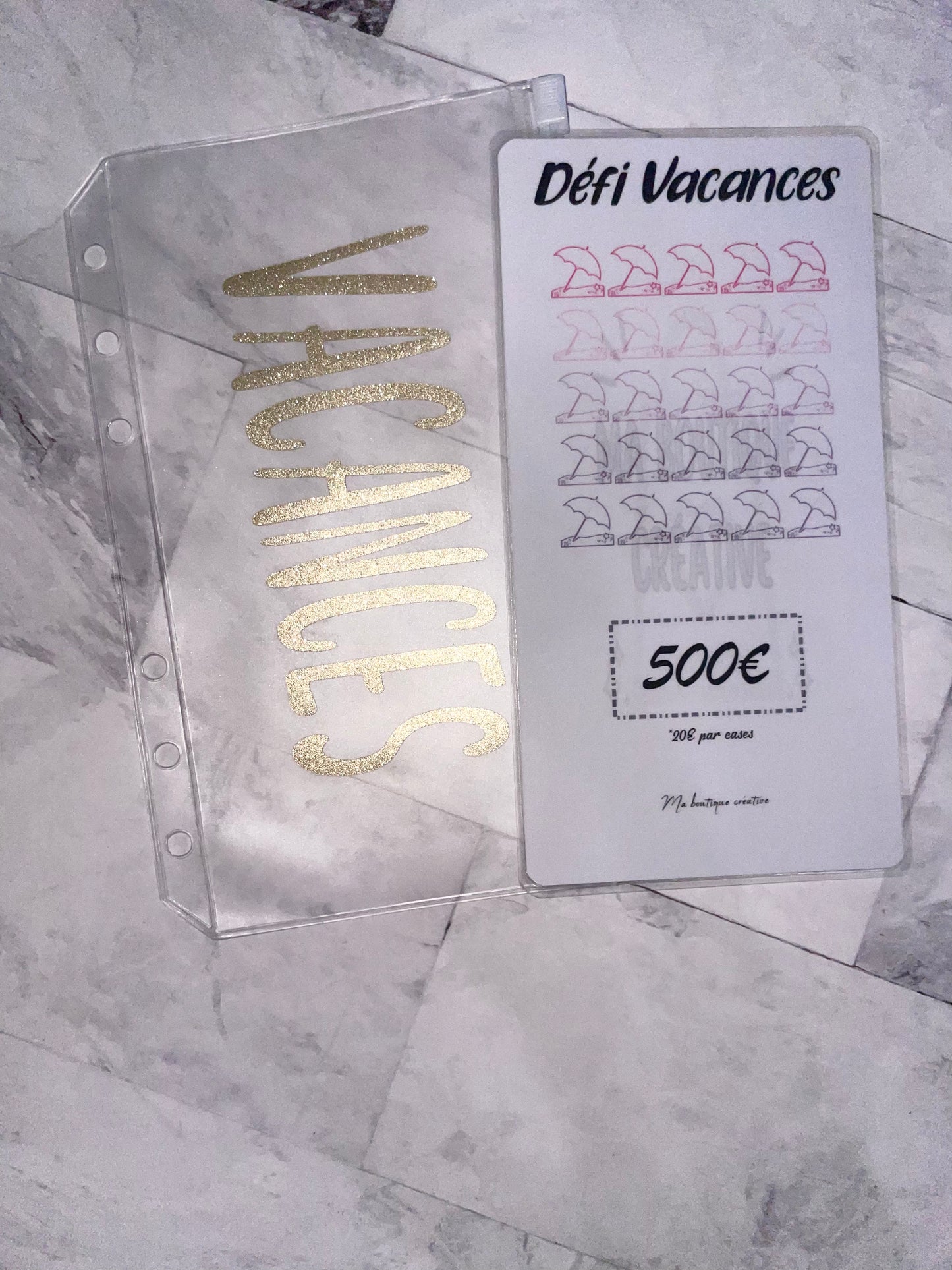 Kit défi vacances pour avoir 500€ enveloppe zip + tracker A6