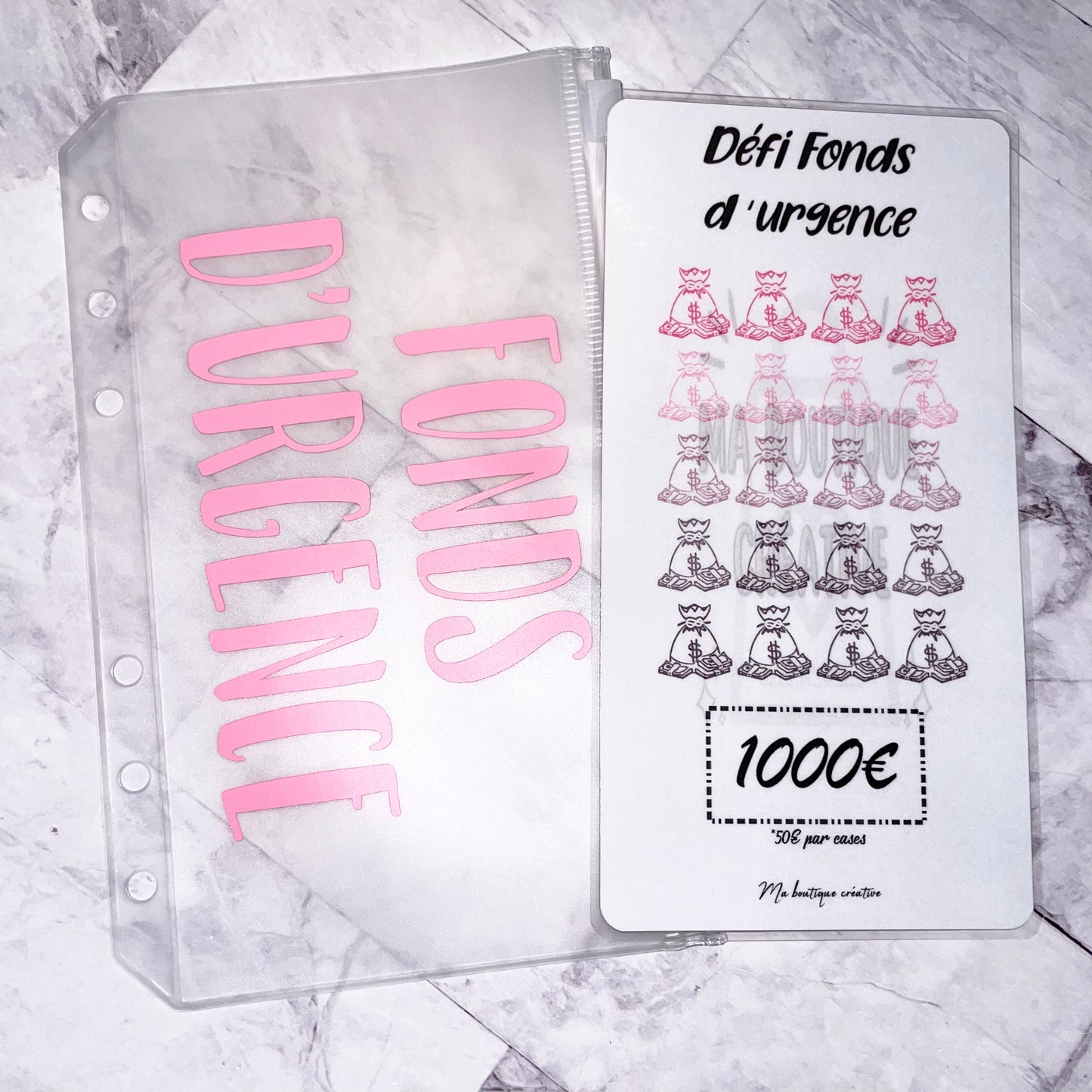 Kit défi fonds d’urgence pour avoir 1000€ enveloppe zip A6 + tracker