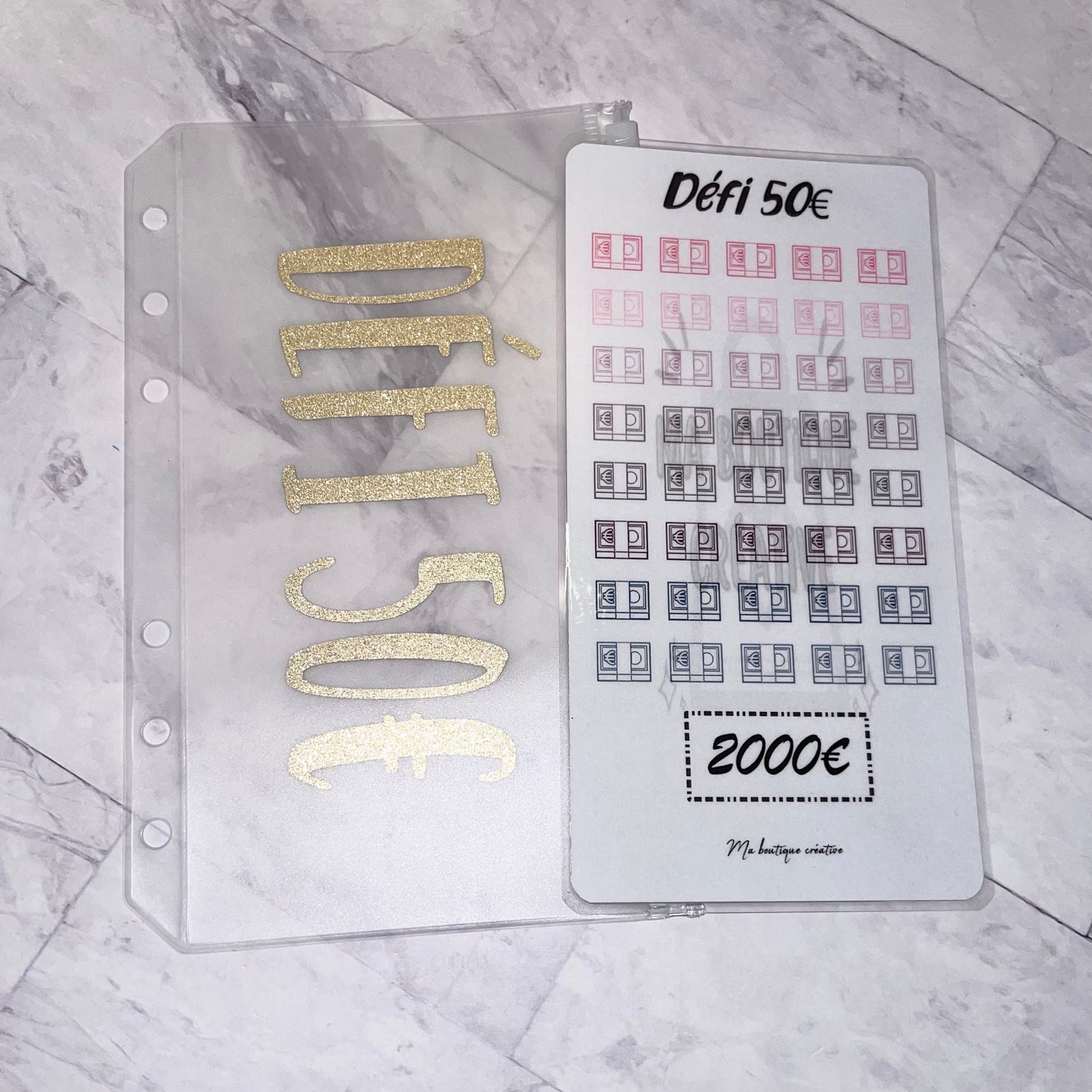 Kit défi 50€ pour avoir 2000€ enveloppe zip A6 + tracker