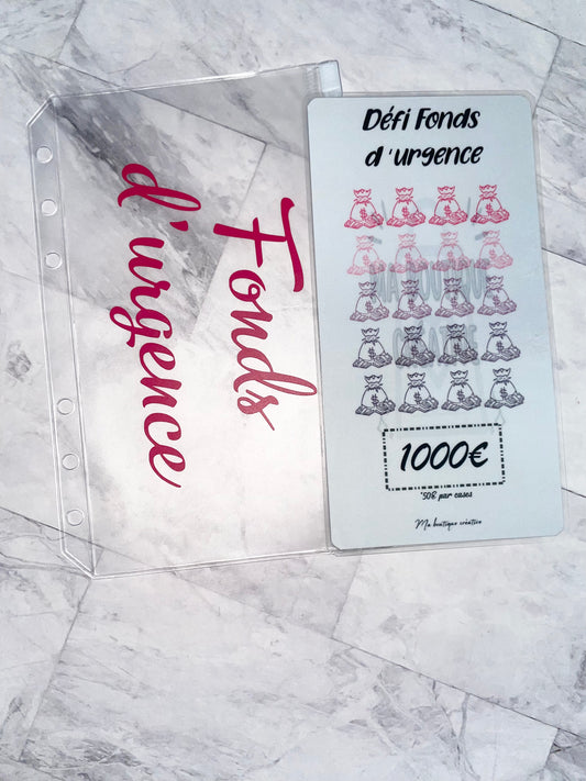 Kit défi fonds d’urgence pour avoir 1000€ enveloppe zip A6 + tracker