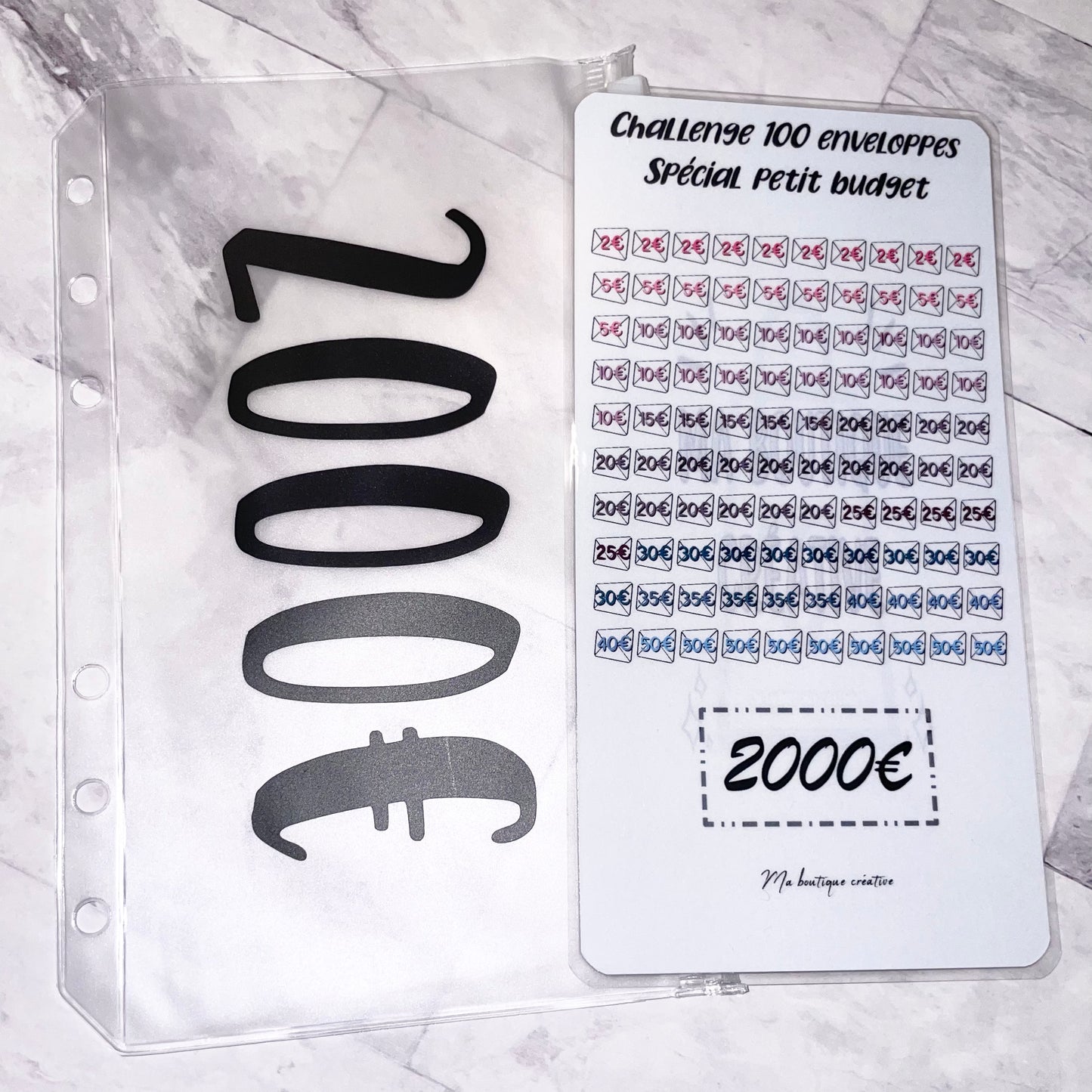 Kit challenge 100 enveloppes petit budget VERSION 2000€ enveloppe zip A6 + tracker