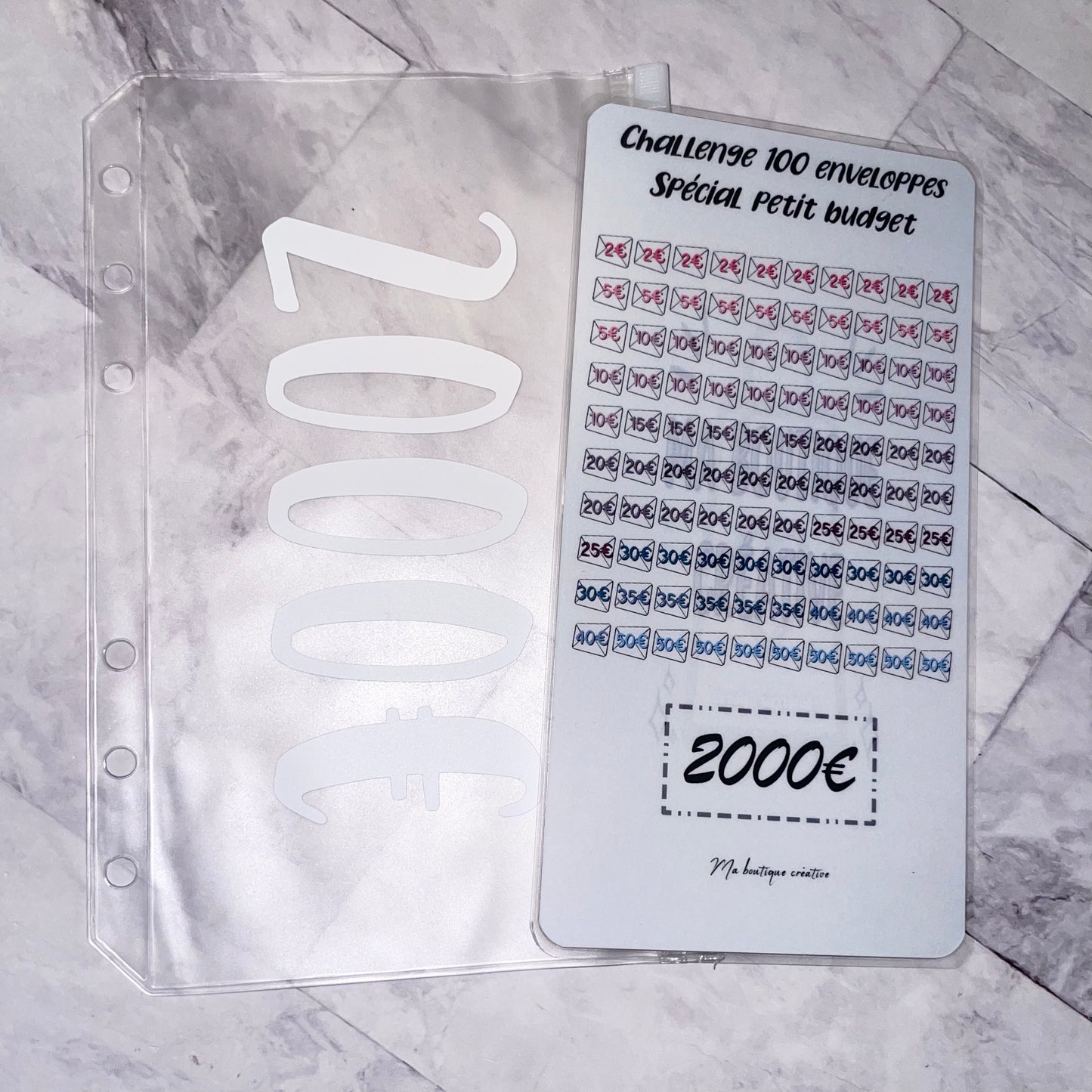 Kit challenge 100 enveloppes petit budget VERSION 2000€ enveloppe zip A6 + tracker