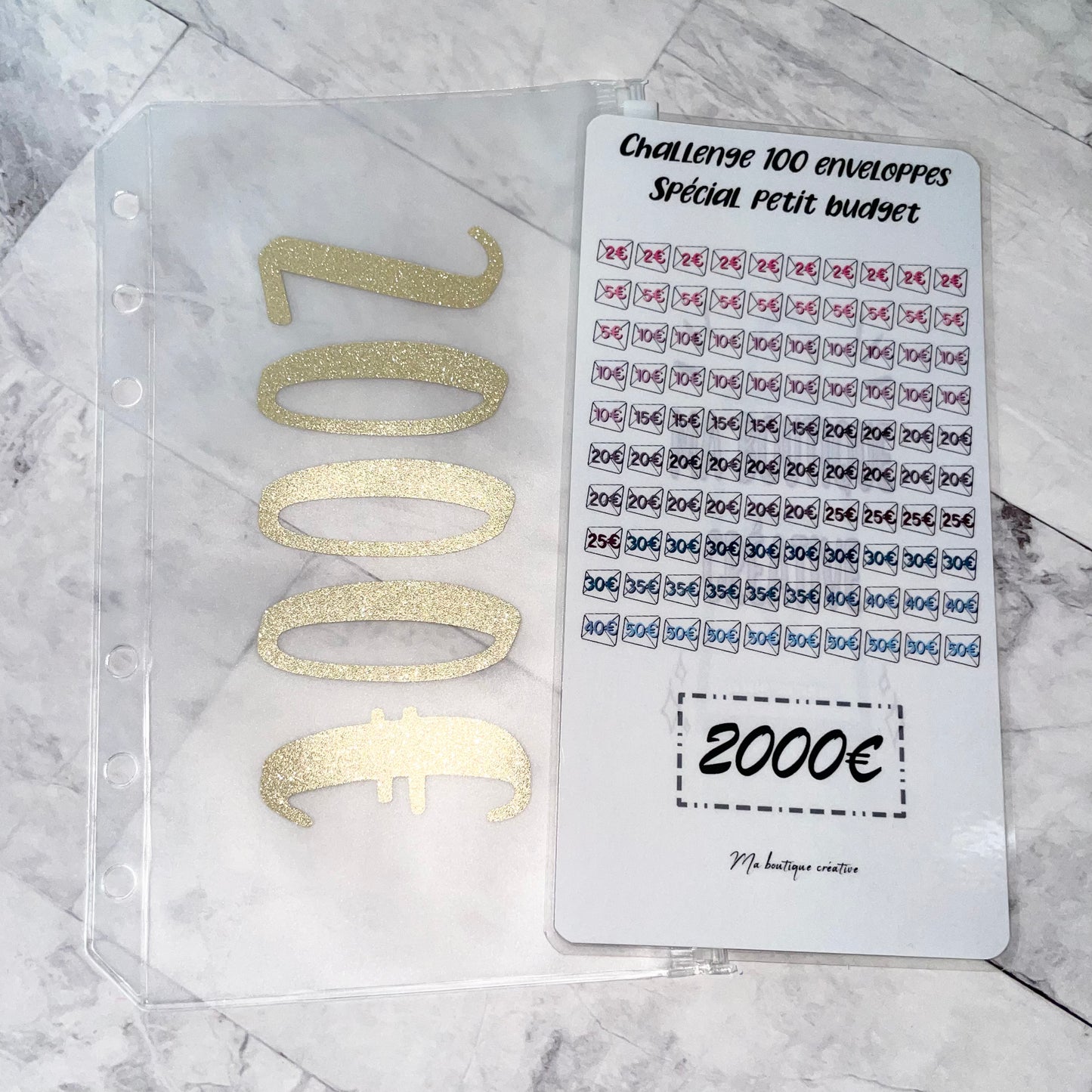 Kit challenge 100 enveloppes petit budget VERSION 2000€ enveloppe zip A6 + tracker