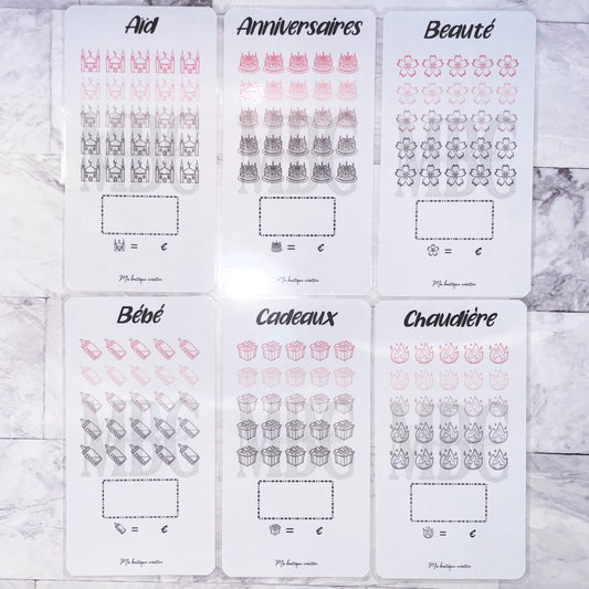 Trackers épargnes (diverses catégories au choix) format A6 (possible avec enveloppe)