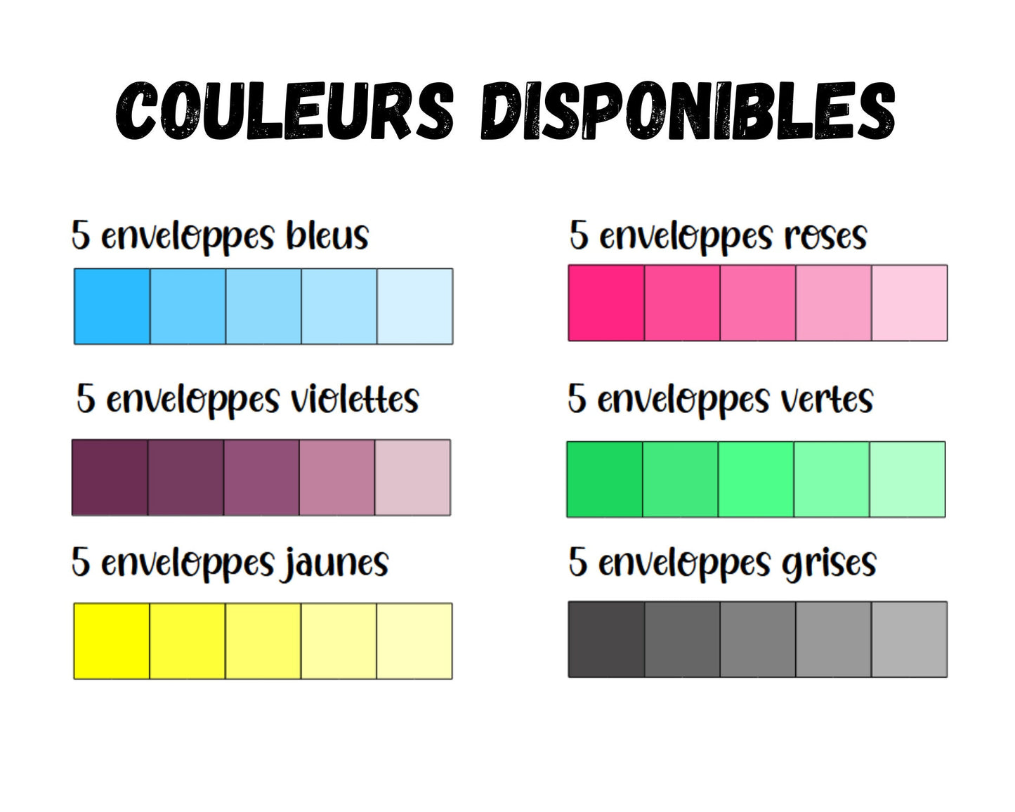 Lot de 5 enveloppes budgétaires personnalisables format A7 en couleur + trackers intégrer
